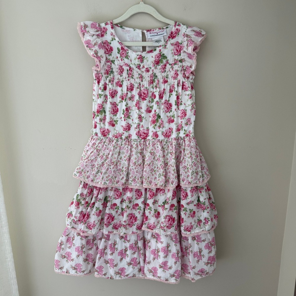 American Girl x LoveShackFancy Girls Floral Tiered Ruffle Dress Size 7 Pink - Picture 1 of 6